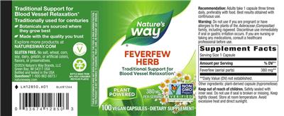 Nature's Way Feverfew Herb 380 mg product packaging