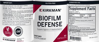 Kirkman Biofilm Defense source label used in the packaging illustration