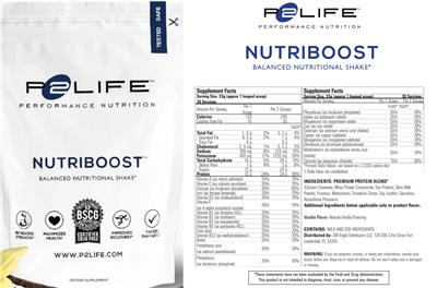 P2Life Nutriboost Vanilla source label used in the packaging illustration