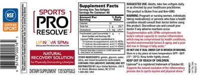 Sports Pro Resolve Lipinova SPMs source label used in the packaging illustration