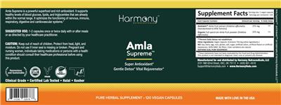Harmony Nutraceuticals Amla Supreme source label used in the packaging illustration