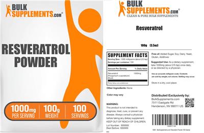 BulkSupplements.com Resveratrol Powder 1000 mg product packaging