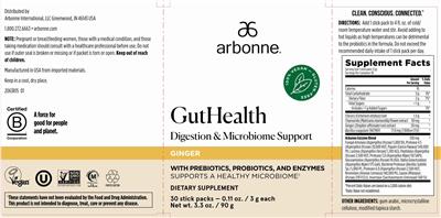 Arbonne GutHealth Ginger source label used in the packaging illustration