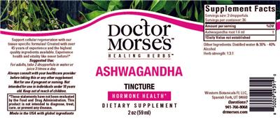 Doctor Morse's Healing Herbs Ashwagandha Tincture source label used in the packaging illustration