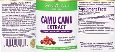 Paradise Camu Camu Extract source label used in the packaging illustration