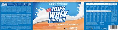 Body Attack Sports Nutrition 100% Whey Protein Apricot Yoghurt source label used in the packaging illustration