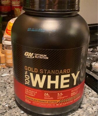 ON Optimum Nutrition Gold Standard 100% Whey Chocolate Peanut Butter source label used in the packaging illustration