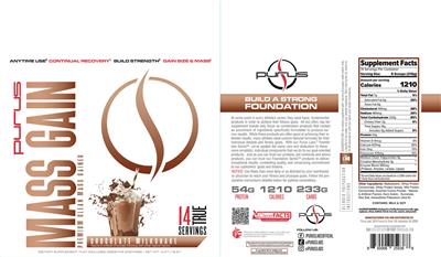 Purus Mass Gain Chocolate Milkshake source label used in the packaging illustration