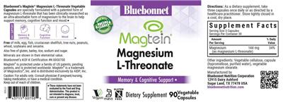 Bluebonnet Magtein Magnesium L-Threonate source label used in the packaging illustration