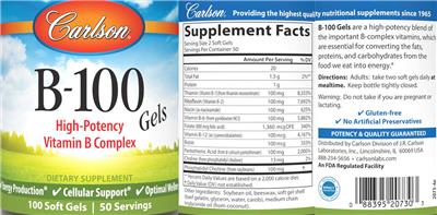 Carlson B-100 Gels source label used in the packaging illustration