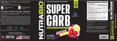 NutraBio Super Carb Raspberry Lemonade product packaging