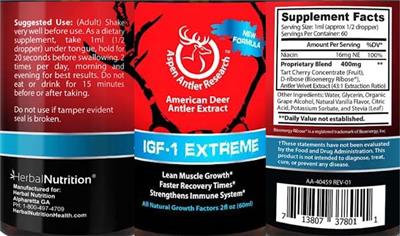 Aspen Antler Research IGF-1 Extreme source label used in the packaging illustration