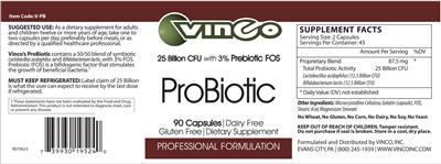 Vinco ProBiotic source label used in the packaging illustration