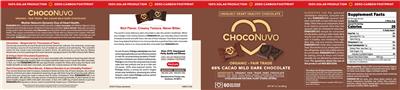 ProCaps ChocoNuvo 66% Cacao Mild Dark Chocolate source label used in the packaging illustration