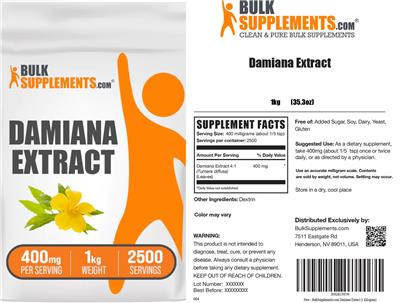 BulkSupplements.com Damiana Extract 400 mg product packaging