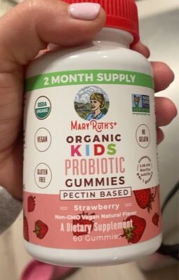 Mary Ruth's Organic Kids Probiotic Gummies Strawberry source label used in the packaging illustration