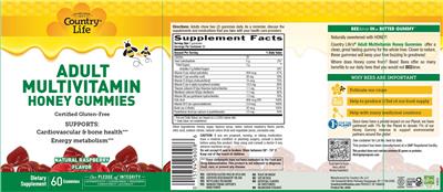 Country Life Adult Multivitamin Honey Gummies Natural Raspberry Flavor source label used in the packaging illustration