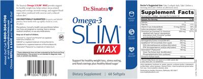 Dr. Sinatra Omega-3 SLIM MAX source label used in the packaging illustration