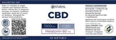 Zatural CBD 1500 mg Melatonin 60 mg Broad Spectrum source label used in the packaging illustration