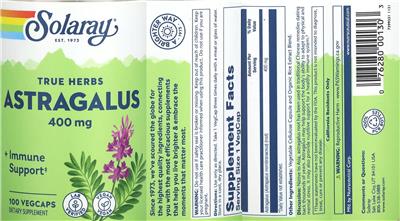 Solaray Astragalus 400 mg source label used in the packaging illustration