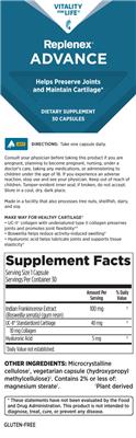 Vitality For Life Replenex Advance source label used in the packaging illustration