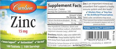 Carlson Zinc 15 mg source label used in the packaging illustration