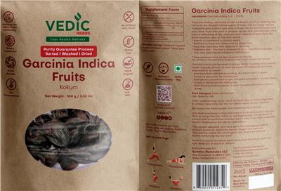 Vedic Herbs Garcinia indica Fruits source label used in the packaging illustration