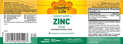 Country Life Target-Mins Zinc 50 mg source label used in the packaging illustration