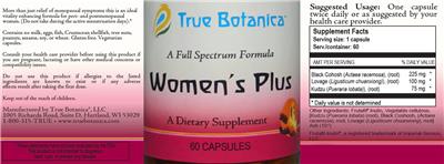 True Botanica Women's Plus source label used in the packaging illustration