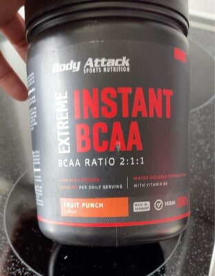 Body Attack Sports Nutrition Extreme Instant BCAA Fruit Punch Flavour source label used in the packaging illustration
