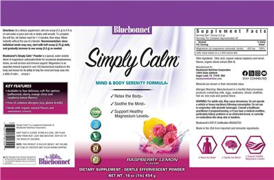 Bluebonnet Simply Calm Powder Raspberry Lemon Flavor source label used in the packaging illustration