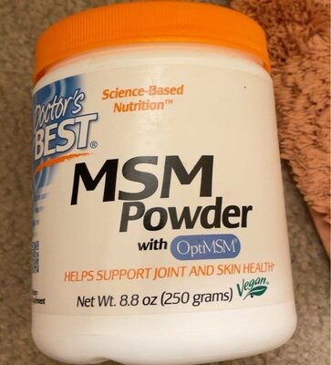 Doctor's Best MSM Powder with OptiMSM source label used in the packaging illustration