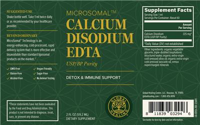Global Healing Calcium Disodium EDTA source label used in the packaging illustration