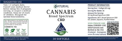 Zatural Cannabis Broad Spectrum CBD 600 mg source label used in the packaging illustration