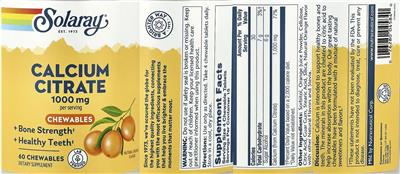 Solaray Calcium Citrate Chewables 1000 mg Natural Orange Flavor product packaging