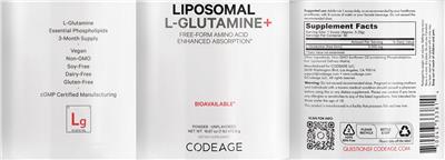 Codeage Liposomal L-Glutamine+ source label used in the packaging illustration