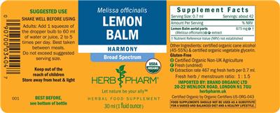 Herb Pharm Lemon Balm product packaging