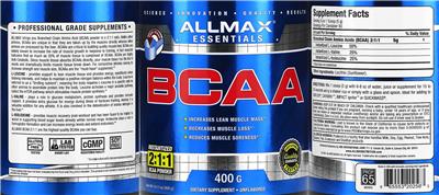 ALLMAX ESSENTIALS BCAA Unflavored source label used in the packaging illustration