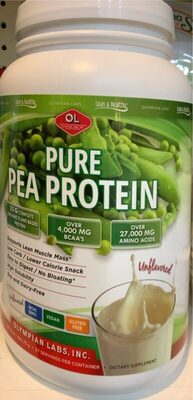 OL Olympian Labs Inc. Pure Pea Protein Unflavored source label used in the packaging illustration