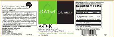 DaVinci Laboratories A-D-K source label used in the packaging illustration