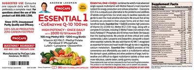 ProCaps Essential 1 + CoEnzyme Q-10 100 mg source label used in the packaging illustration