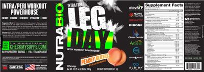 NutraBio Leg Day Peachy Glutes Peach Mango source label used in the packaging illustration