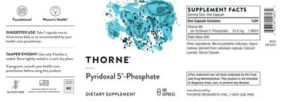Thorne Pyridoxal 5'-Phosphate source label used in the packaging illustration