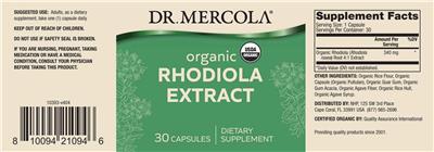 Dr. Mercola Organic Rhodiola Extract source label used in the packaging illustration