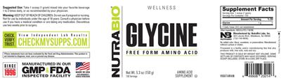 NutraBio Glycine source label used in the packaging illustration