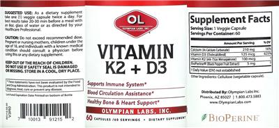 OL Olympian Labs Vitamin K2 + D3 source label used in the packaging illustration