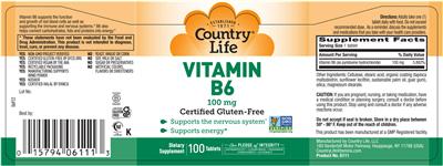 Country Life Vitamin B6 100 mg source label used in the packaging illustration