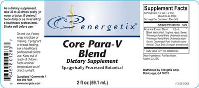 Energetix Core Para-V Blend source label used in the packaging illustration