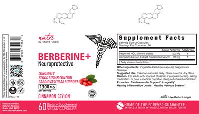 Nutri by Nature's Fusions Berberine+ source label used in the packaging illustration