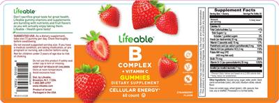 Lifeable B Complex + Vitamin C Gummies Strawberry Flavor source label used in the packaging illustration